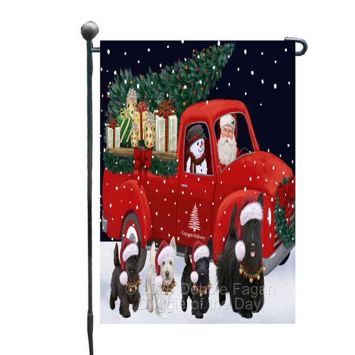 Christmas Express Delivery Red Truck Running Scottish Terrier Dogs Garden Flag GFLG66491