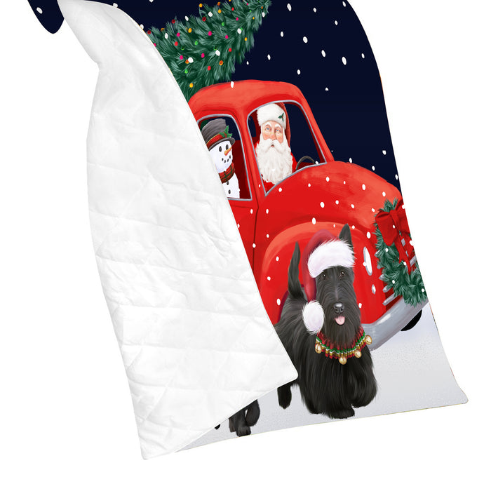 Christmas Express Delivery Red Truck Running Scottish Terrier Dogs Lightweight Soft Bedspread Coverlet Bedding Quilt QUILT60036