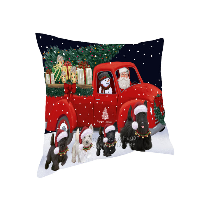 Christmas Express Delivery Red Truck Running Scottish Terrier Dogs Pillow PIL86184