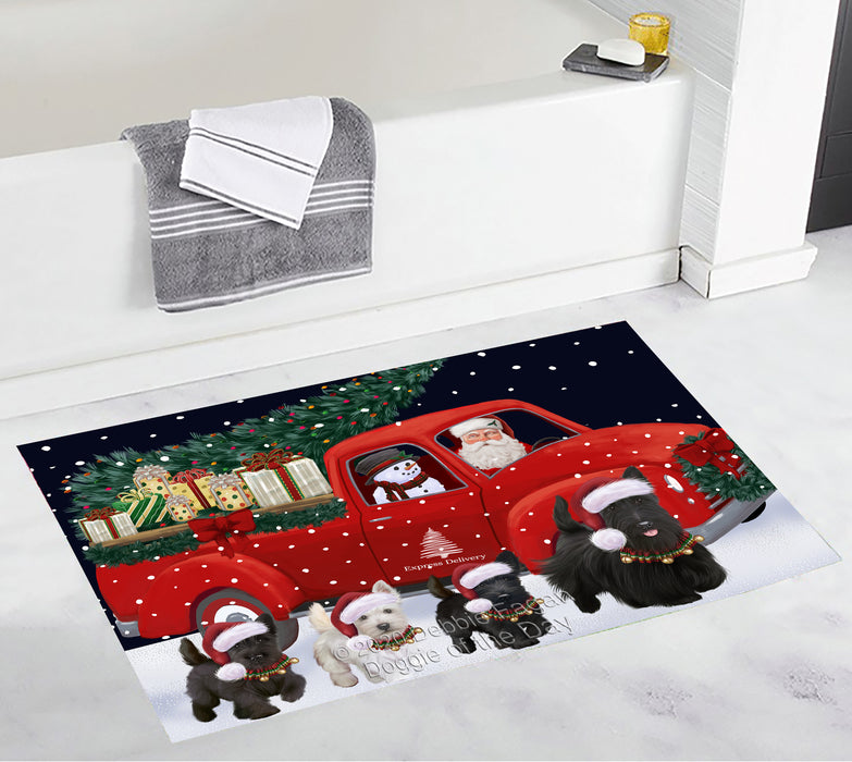 Christmas Express Delivery Red Truck Running Scottish Terrier Dogs Bath Mat BRUG53581