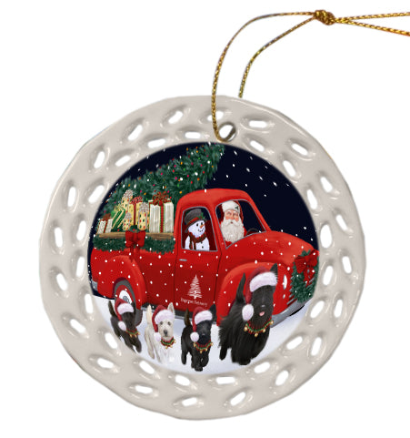Christmas Express Delivery Red Truck Running Scottish Terrier Dog Doily Ornament DPOR59294