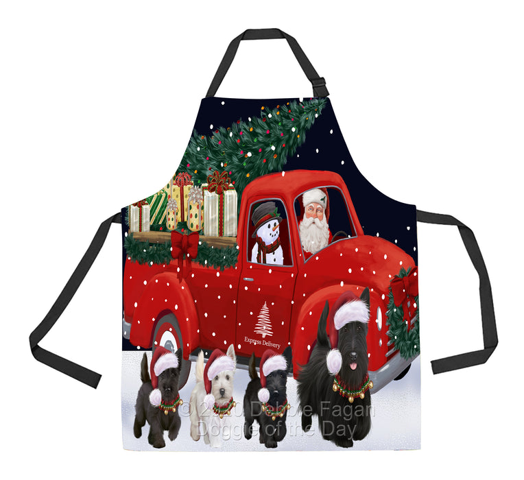 Christmas Express Delivery Red Truck Running Scottish Terrier Dogs Apron Apron-48151