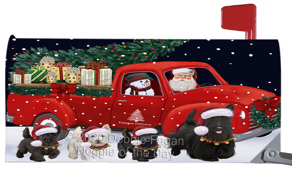 Christmas Express Delivery Red Truck Running Scottish Terrier Dog Magnetic Mailbox Cover Both Sides Pet Theme Printed Decorative Letter Box Wrap Case Postbox Thick Magnetic Vinyl Material