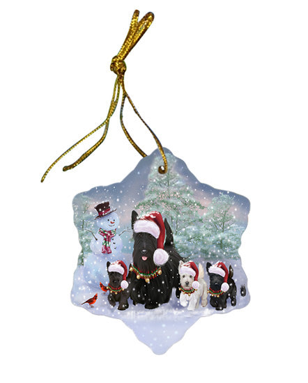 Christmas Running Family Scottish Terrier Dogs Star Porcelain Ornament SPOR57422