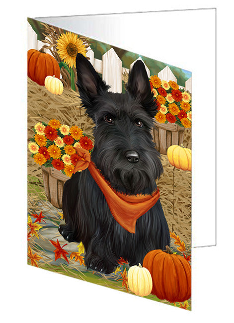 Fall Autumn Greeting Scottish Terrier Dog with Pumpkins Handmade Artwork Assorted Pets Greeting Cards and Note Cards with Envelopes for All Occasions and Holiday Seasons GCD56591