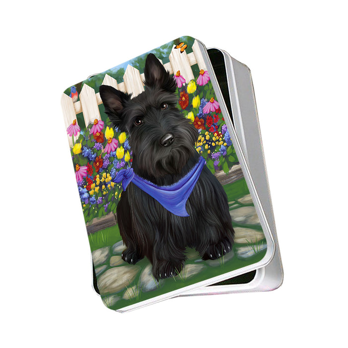 Spring Floral Scottish Terrier Dog Photo Storage Tin PITN51809