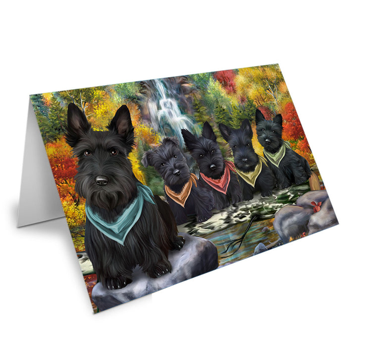 Scenic Waterfall Scottish Terriers Dog Handmade Artwork Assorted Pets Greeting Cards and Note Cards with Envelopes for All Occasions and Holiday Seasons GCD52529