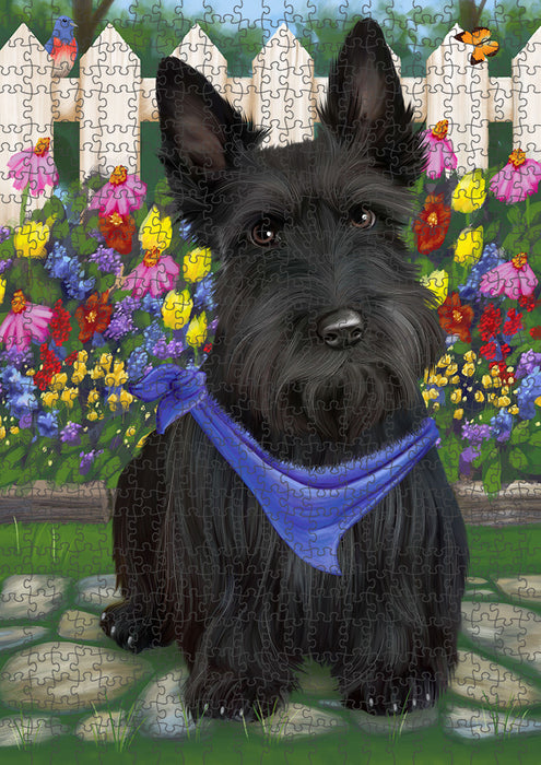 Spring Floral Scottish Terrier Dog Puzzle with Photo Tin PUZL54156