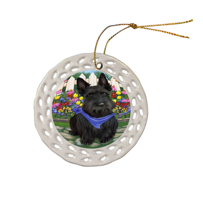 Spring Floral Scottish Terrier Dog Ceramic Doily Ornament DPOR52153