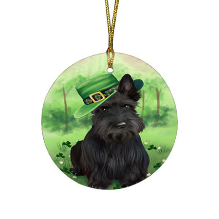 St. Patricks Day Irish Portrait Scottish Terrier Dog Round Flat Christmas Ornament RFPOR49375