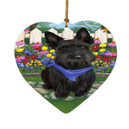 Spring Floral Scottish Terrier Dog Heart Christmas Ornament HPOR52153