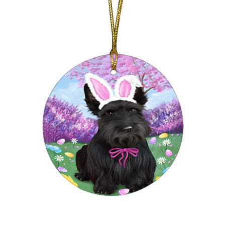 Scottish Terrier Dog Easter Holiday Round Flat Christmas Ornament RFPOR49241