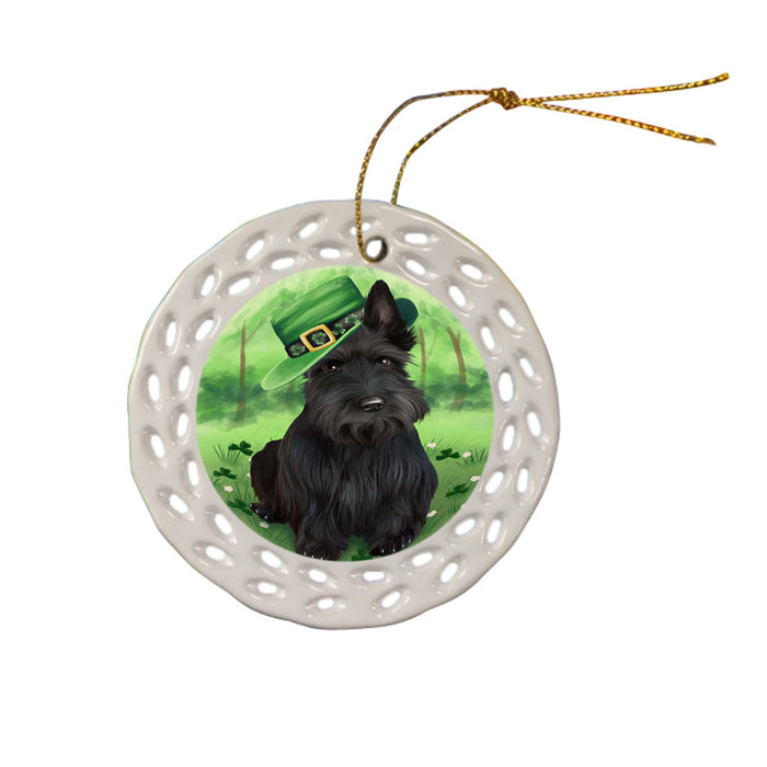 St. Patricks Day Irish Portrait Scottish Terrier Dog Ceramic Doily Ornament DPOR49384
