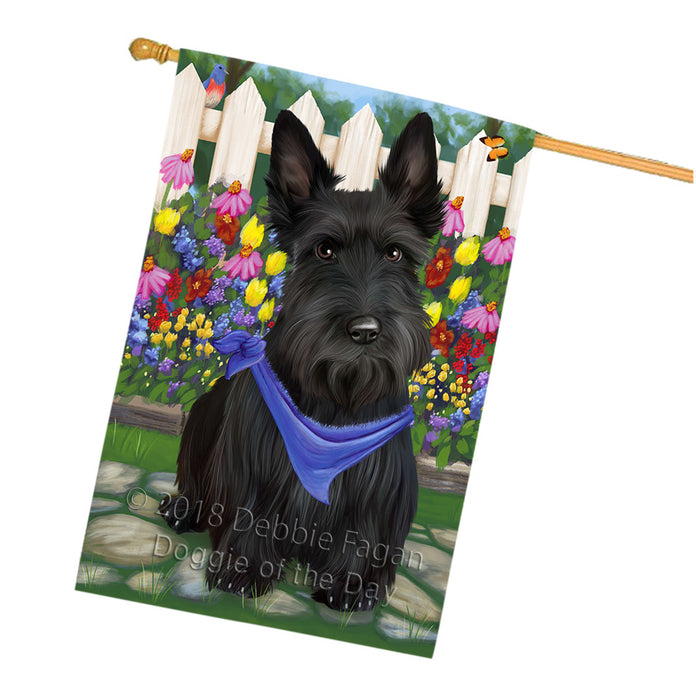 Spring Floral Scottish Terrier Dog House Flag FLG50115