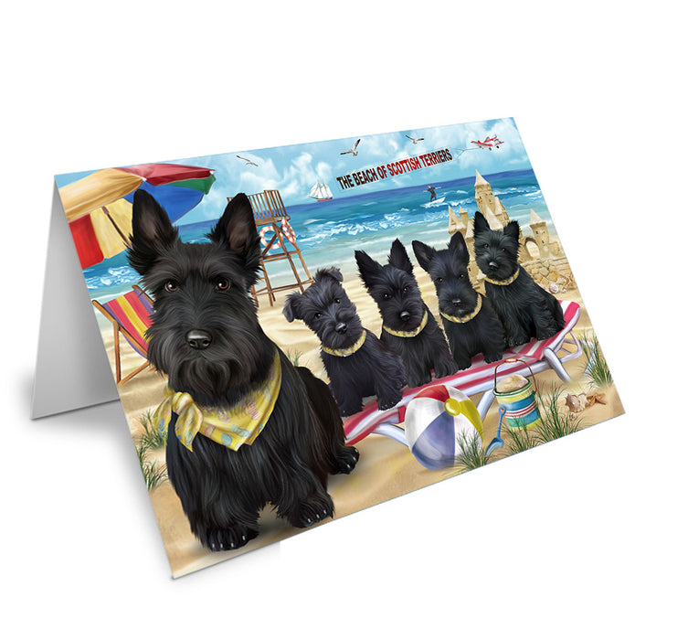 Pet Friendly Beach Scottish Terriers Dog Handmade Artwork Assorted Pets Greeting Cards and Note Cards with Envelopes for All Occasions and Holiday Seasons GCD54275