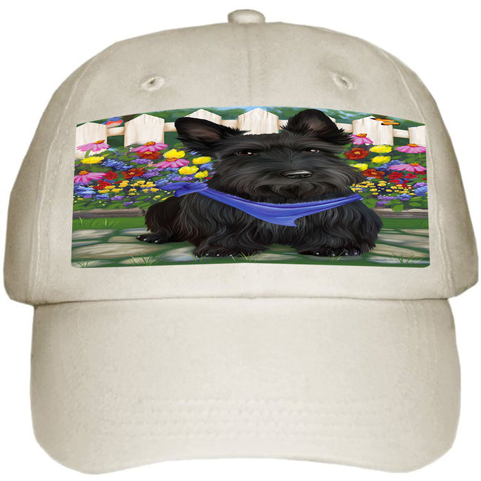 Spring Floral Scottish Terrier Dog Ball Hat Cap HAT59736