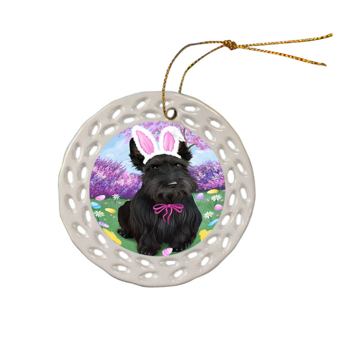 Scottish Terrier Dog Easter Holiday Ceramic Doily Ornament DPOR49250