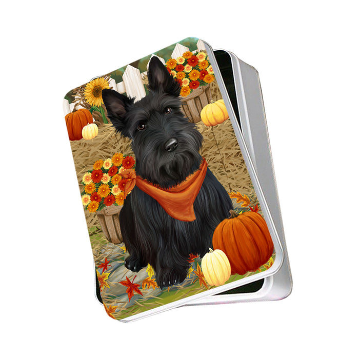 Fall Autumn Greeting Scottish Terrier Dog with Pumpkins Photo Storage Tin PITN50854