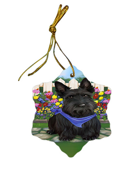 Spring Floral Scottish Terrier Dog Star Porcelain Ornament SPOR52144