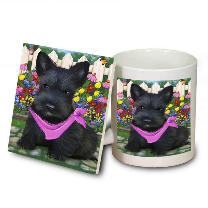 Spring Floral Scottish Terrier Dog Mug and Coaster Set MUC52239