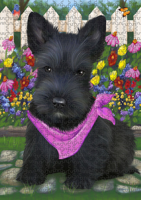 Spring Floral Scottish Terrier Dog Puzzle with Photo Tin PUZL54159
