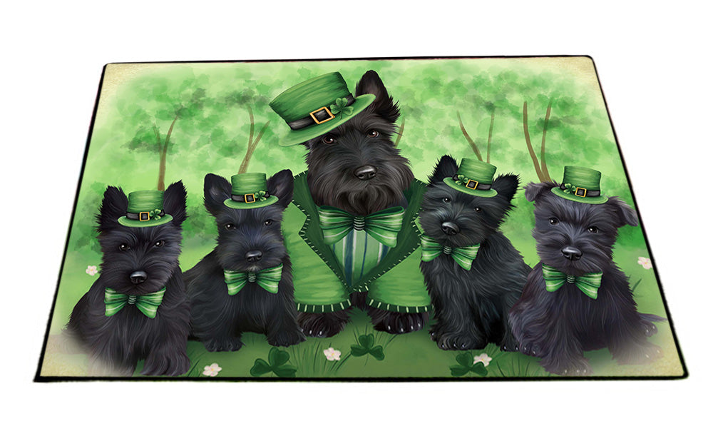 St. Patricks Day Irish Family Portrait Scottish Terriers Dog Floormat FLMS49764