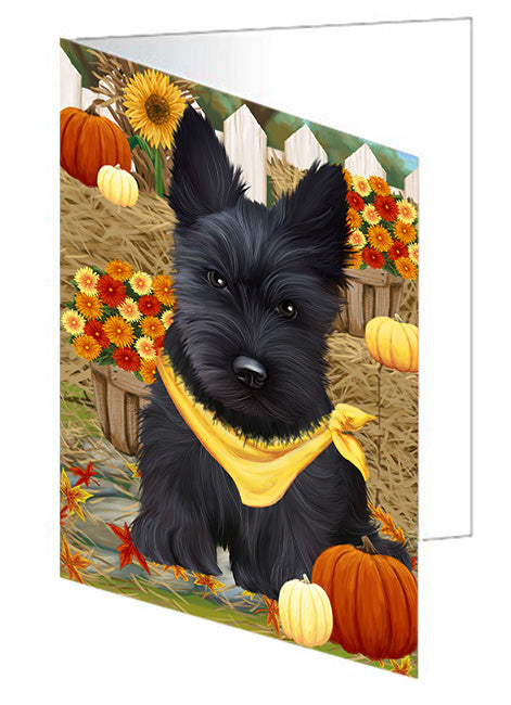Fall Autumn Greeting Scottish Terrier Dog with Pumpkins Handmade Artwork Assorted Pets Greeting Cards and Note Cards with Envelopes for All Occasions and Holiday Seasons GCD56594