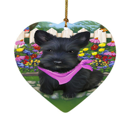 Spring Floral Scottish Terrier Dog Heart Christmas Ornament HPOR52154