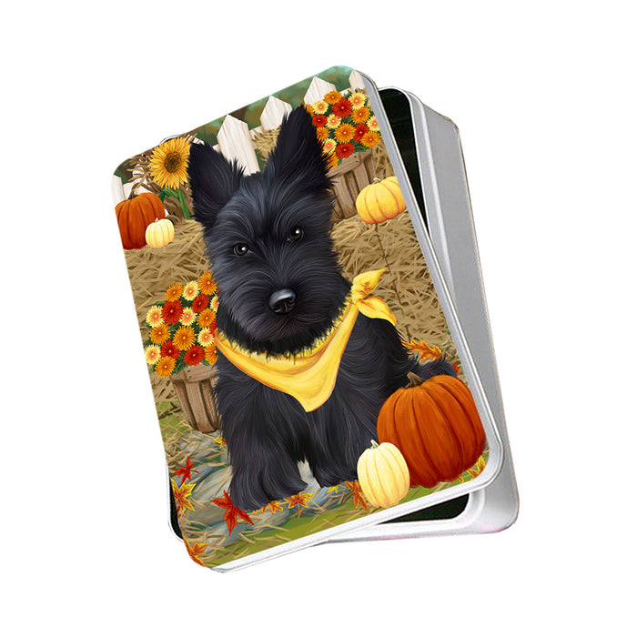 Fall Autumn Greeting Scottish Terrier Dog with Pumpkins Photo Storage Tin PITN50855
