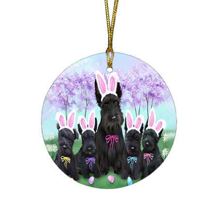 Scottish Terriers Dog Easter Holiday Round Flat Christmas Ornament RFPOR49242