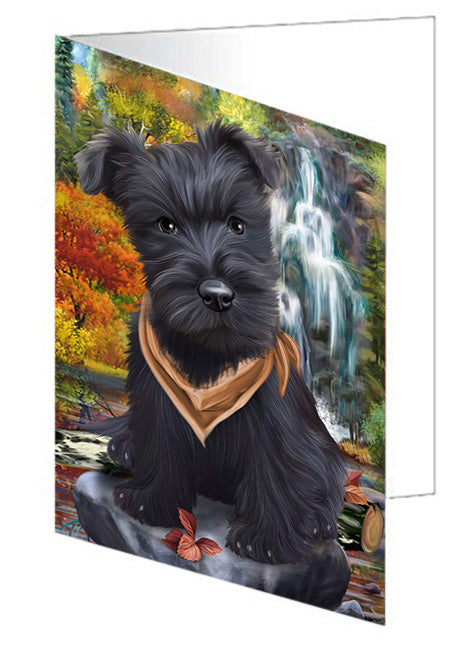 Scenic Waterfall Scottish Terriers Dog Handmade Artwork Assorted Pets Greeting Cards and Note Cards with Envelopes for All Occasions and Holiday Seasons GCD52532