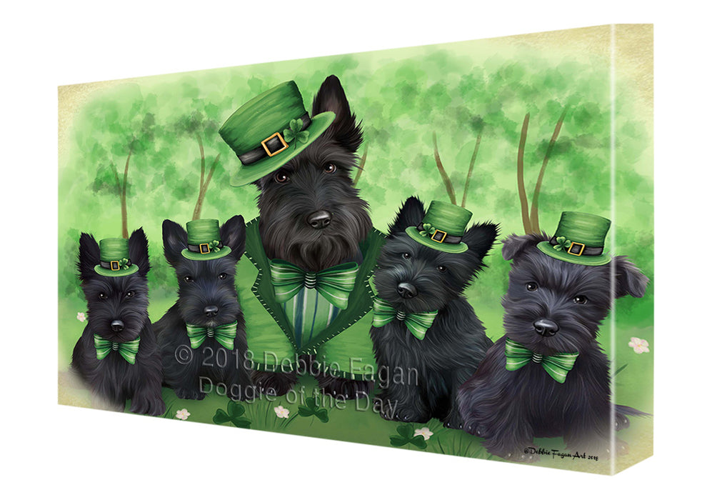 St. Patricks Day Irish Family Portrait Scottish Terriers Dog Canvas Wall Art CVS59358