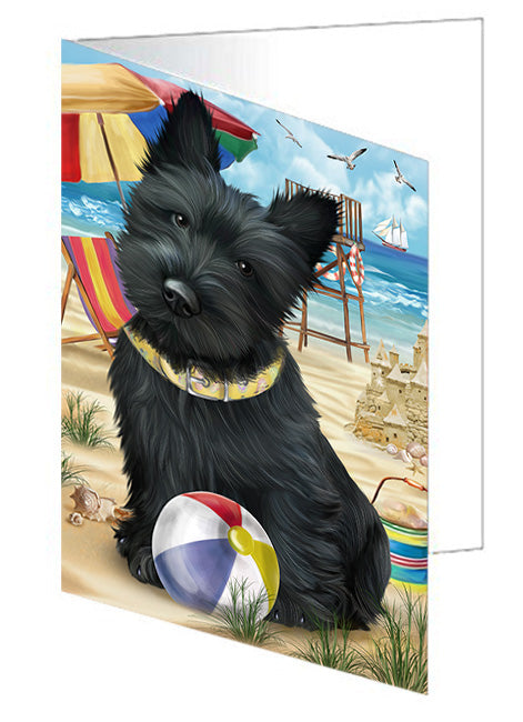 Pet Friendly Beach Scottish Terrier Dog Handmade Artwork Assorted Pets Greeting Cards and Note Cards with Envelopes for All Occasions and Holiday Seasons GCD54278