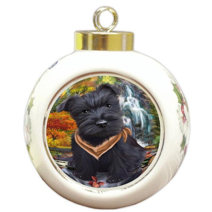 Scenic Waterfall Scottish Terrier Dog Round Ball Christmas Ornament RBPOR49535
