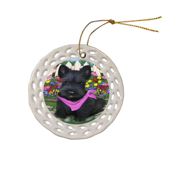 Spring Floral Scottish Terrier Dog Ceramic Doily Ornament DPOR52154