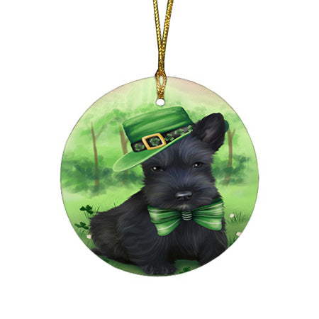 St. Patricks Day Irish Portrait Scottish Terrier Dog Round Flat Christmas Ornament RFPOR49377