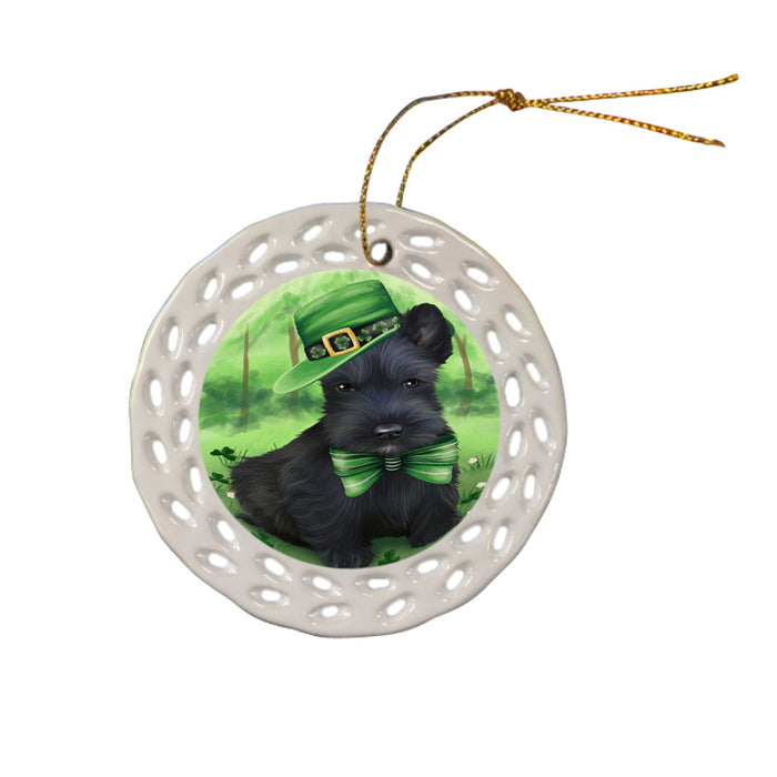 St. Patricks Day Irish Portrait Scottish Terrier Dog Ceramic Doily Ornament DPOR49386