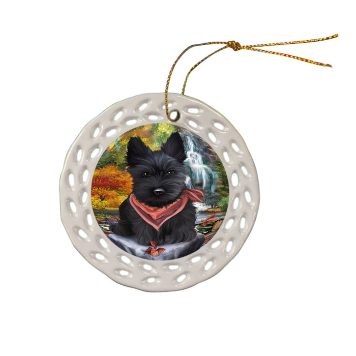 Scenic Waterfall Scottish Terrier Dog Ceramic Doily Ornament DPOR49536