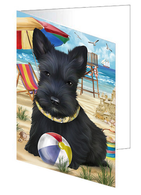 Pet Friendly Beach Scottish Terrier Dog Handmade Artwork Assorted Pets Greeting Cards and Note Cards with Envelopes for All Occasions and Holiday Seasons GCD54281
