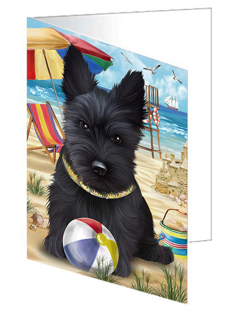 Pet Friendly Beach Scottish Terrier Dog Handmade Artwork Assorted Pets Greeting Cards and Note Cards with Envelopes for All Occasions and Holiday Seasons GCD54284