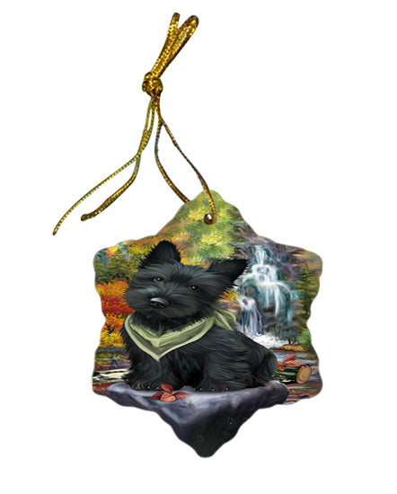Scenic Waterfall Scottish Terrier Dog Star Porcelain Ornament SPOR49530