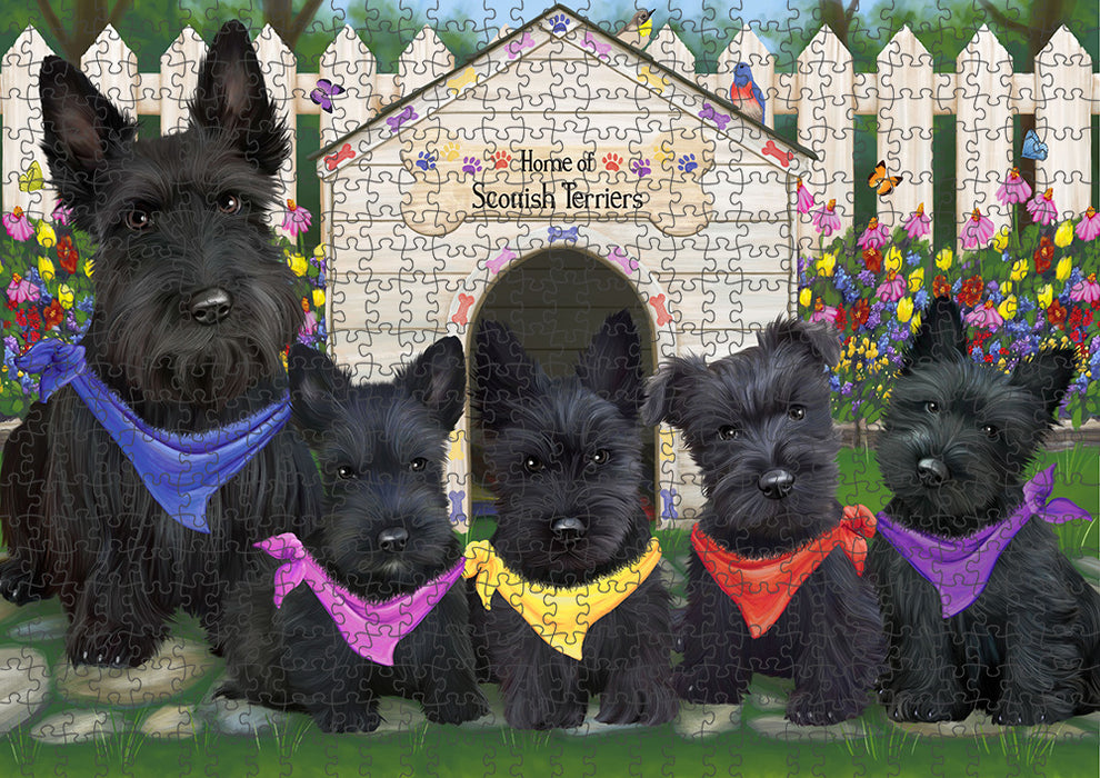 Spring Dog House Scottish Terriers Dog Puzzle with Photo Tin PUZL54090