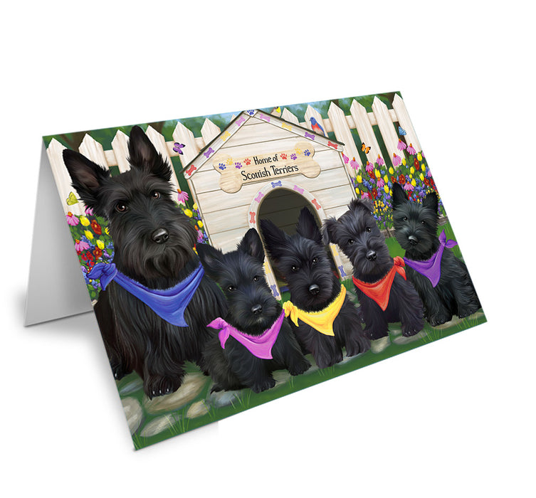 Spring Dog House Scottish Terriers Dog Handmade Artwork Assorted Pets Greeting Cards and Note Cards with Envelopes for All Occasions and Holiday Seasons GCD54413