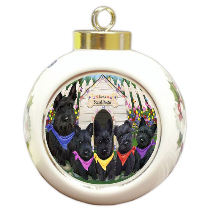 Spring Dog House Scottish Terriers Dog Round Ball Christmas Ornament RBPOR50128