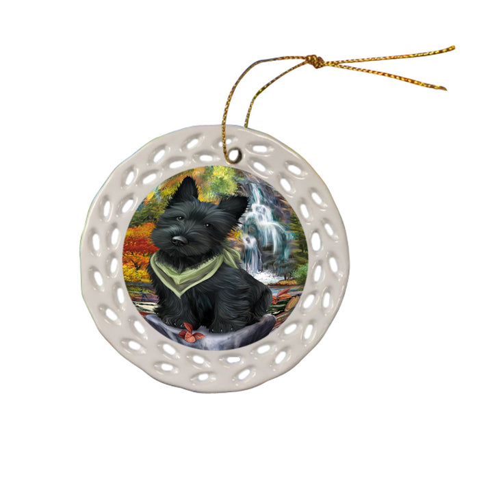 Scenic Waterfall Scottish Terrier Dog Ceramic Doily Ornament DPOR49538