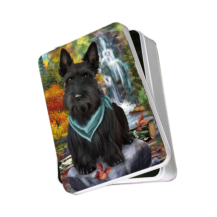 Scenic Waterfall Scottish Terrier Dog Photo Storage Tin PITN49539