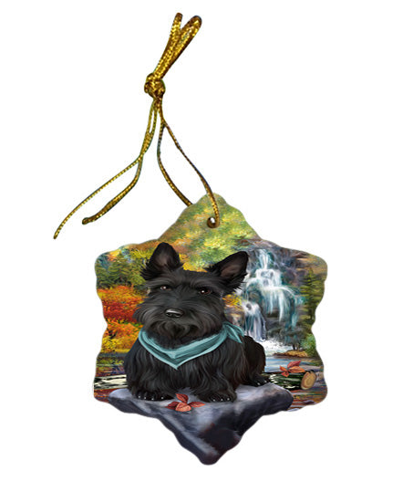 Scenic Waterfall Scottish Terrier Dog Star Porcelain Ornament SPOR49531