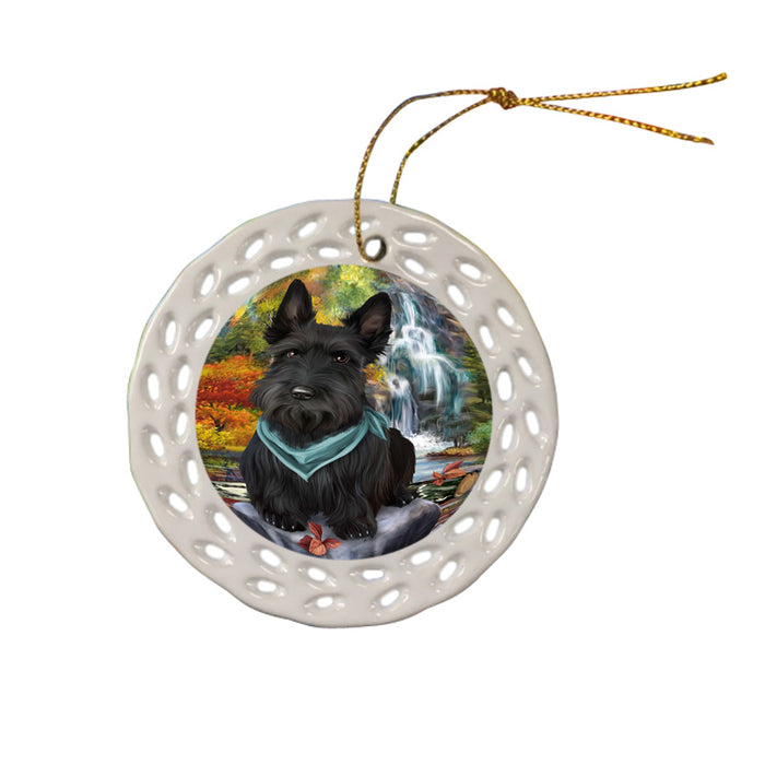 Scenic Waterfall Scottish Terrier Dog Ceramic Doily Ornament DPOR49539