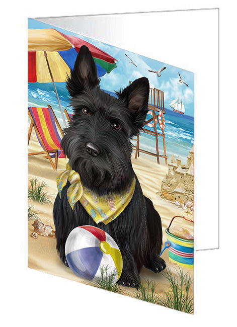 Pet Friendly Beach Scottish Terrier Dog Handmade Artwork Assorted Pets Greeting Cards and Note Cards with Envelopes for All Occasions and Holiday Seasons GCD54290