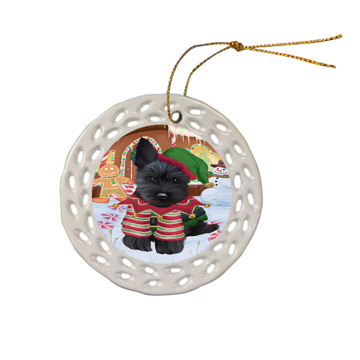 Christmas Gingerbread House Candyfest Scottish Terrier Dog Ceramic Doily Ornament DPOR56892